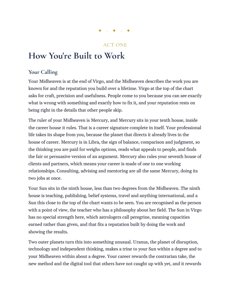 Act one of a Career and Money reading, how you are built to work