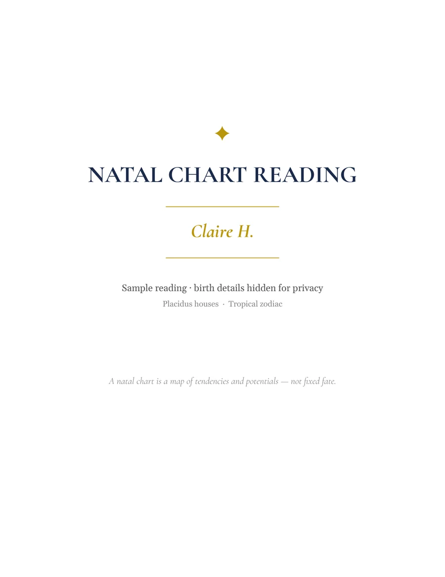 The cover page of the sample natal chart reading